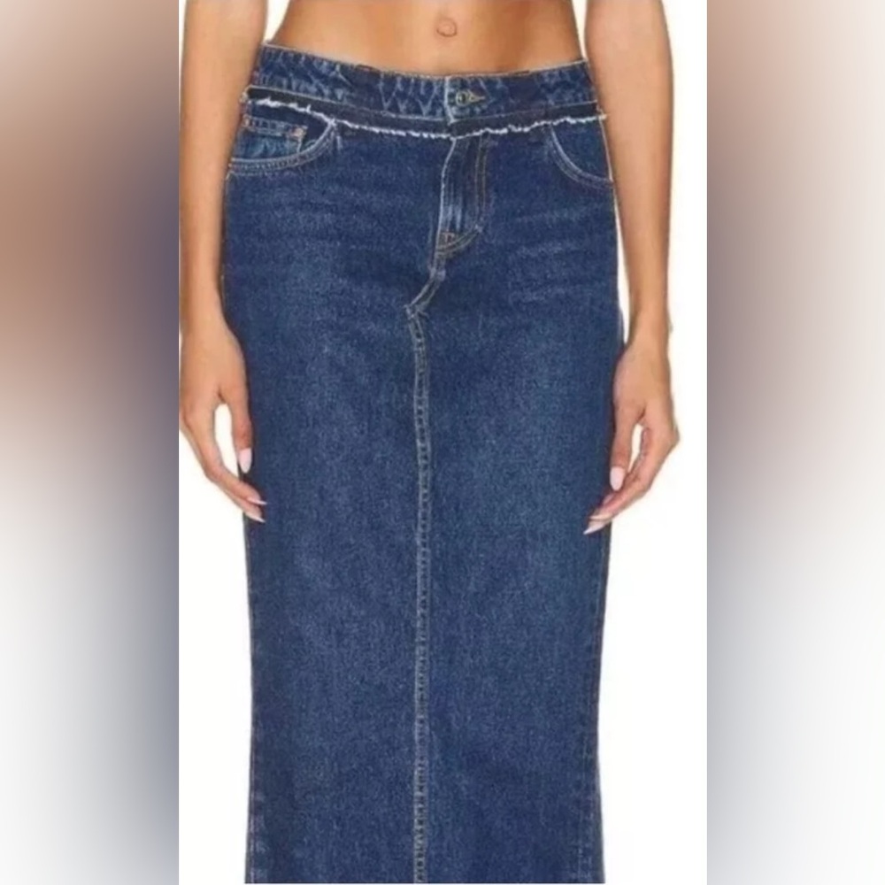 GRLFRND Denim Skirt Women’s Size 28 Blue The Kate Low Rise Slim Crop Maxi Modest